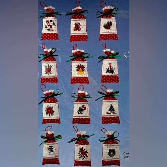 Vintage Bucilla Christmas Christmas Cheer Cross Stitch Satchel Ornament Kit - Picture 2 of 7